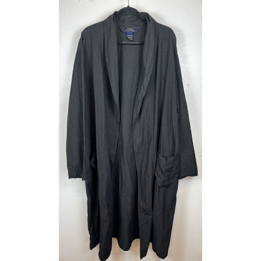 Polo Ralph Lauren Black Check Robe Men's Size S/M Shawl Collar Cotton